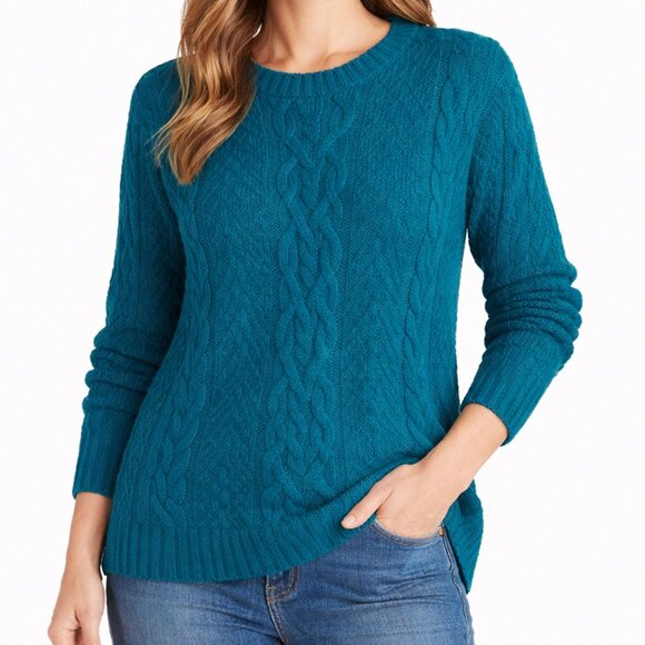 St. John's Bay Sweaters - NWT St. John’s Bay Teal Cable Knit Pullover XL Cozy Soft Stretch Winter Sweater